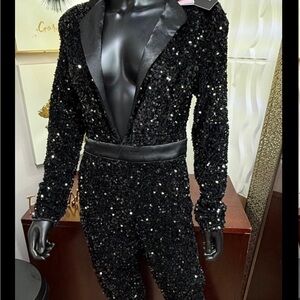 PrettyLittleThing Black Sequin Jumpsuit